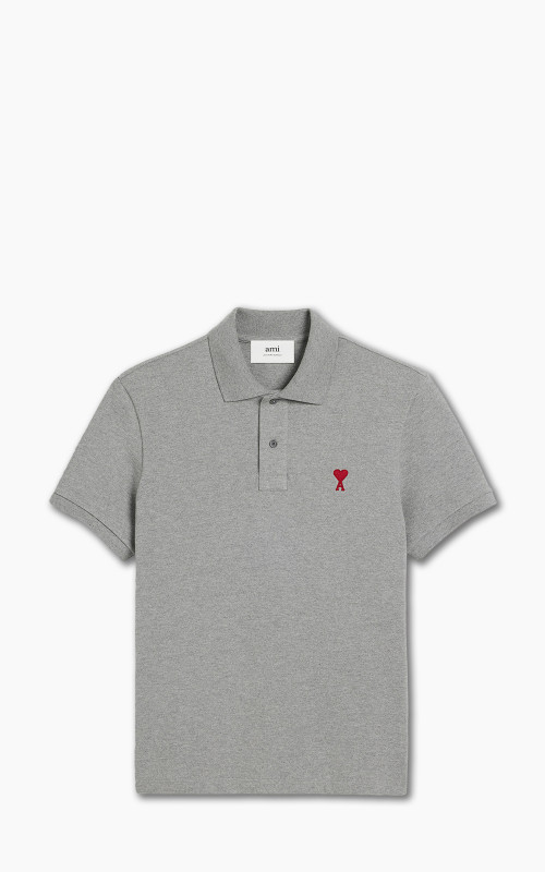 AMI Paris Ami De Coeur Polo Shirt Heather Ash Grey