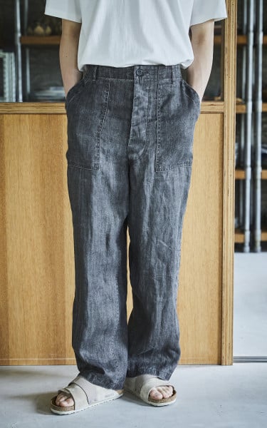 OrSlow Summer Fatigue Pants Sumi Dyed Linen Charcoal