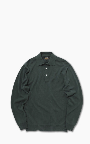 Beams Plus Knit Long Sleeve Polo Shirt Green