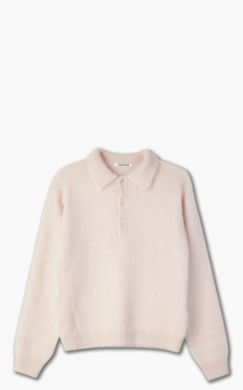 Auralee W Brushed Super Kid Mohair Knit Polo Light Pink