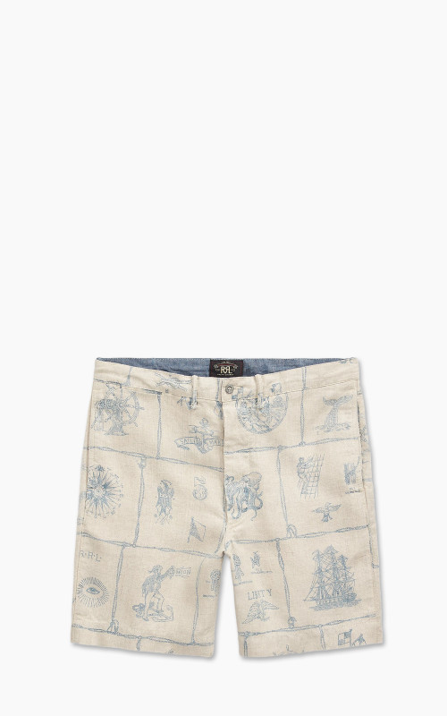 RRL Indigo-Print Linen Short Creme Multi