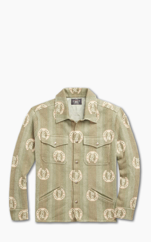 RRL Horseshoe-Logo Cotton Overshirt Jumper Sage Multi