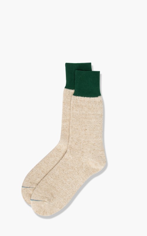 RoToTo R1034 Double Face Silk Cotton Crew Socks Green/Beige R1034-Green-Beige