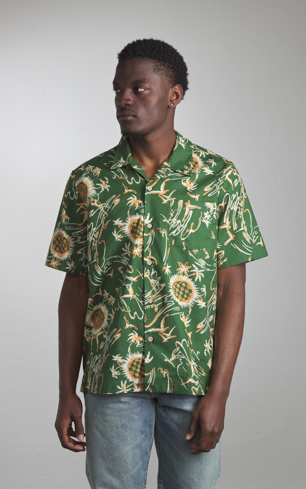 Naked & Famous Denim Aloha Shirt Waikiki Waves Green | Cultizm