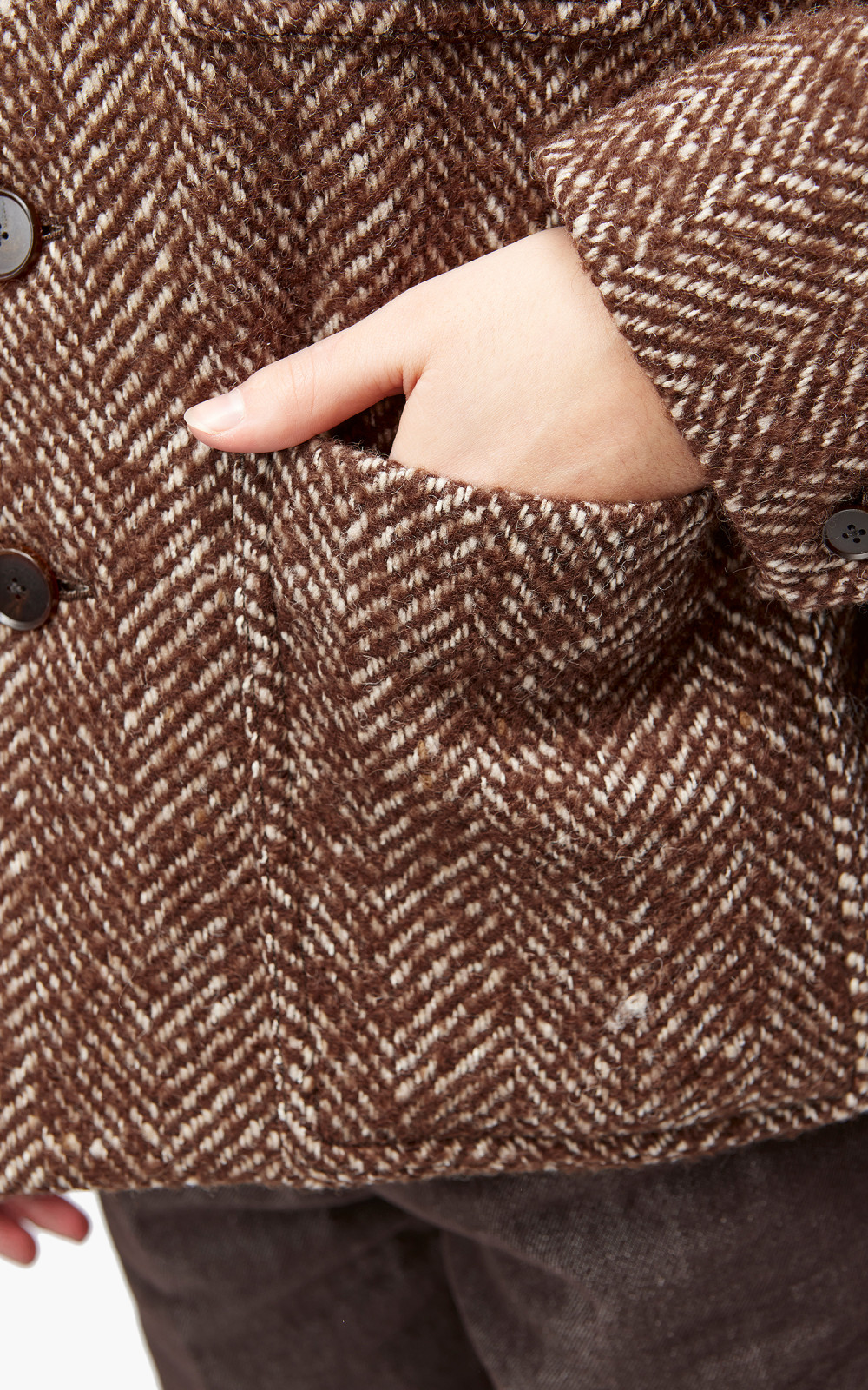 Auralee W Wool Alpaca Herringbone Tweed Short Blouson Brown Auralee W Wool Alpaca Herringbone Tweed Short Blouson Brown