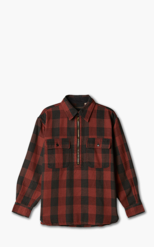 Fullcount 4071 Half Zip Pullover Classic Buffalo Check Shirt Burgundy