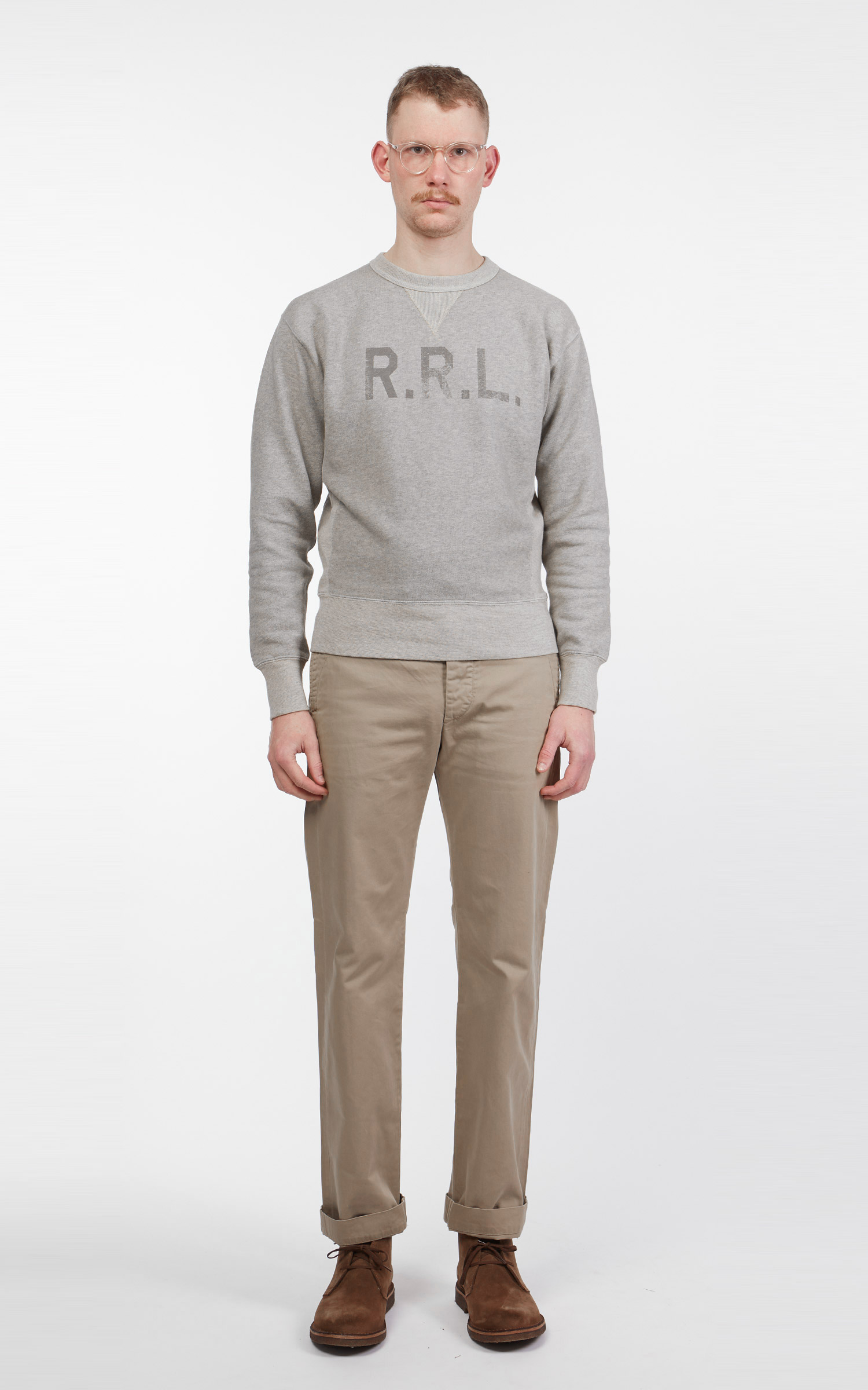 RRL Double V Crewneck Sweatshirt Grey | Cultizm
