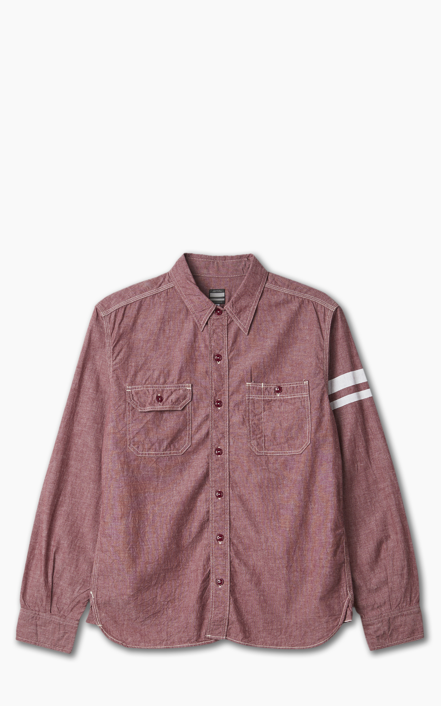 Momotaro Jeans MS044S GTB Stripe 5oz Chambray Work Shirt Red | Cultizm