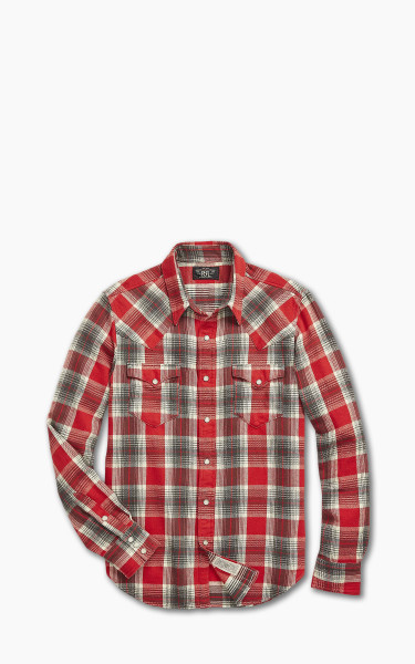 RRL Slim Fit Plaid Twill Western Shirt Red/Grey