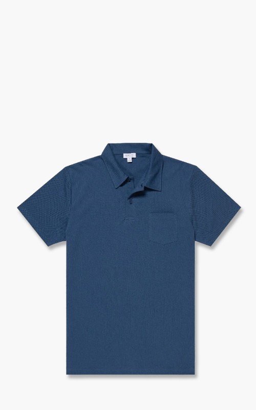 Sunspel Short Sleeve Polo Shirt Smoke Blue