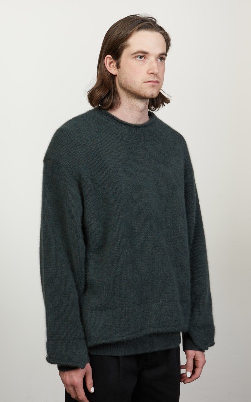 Yoke Connecting Crew Neck Knit LS Green | Cultizm