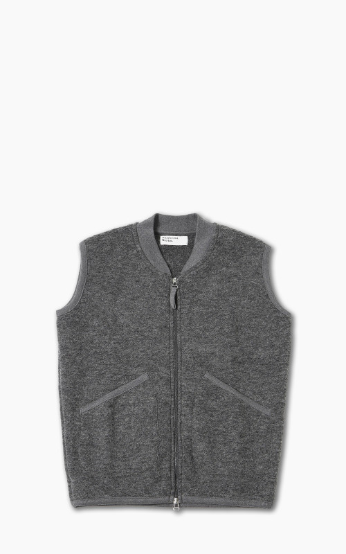 Universal Works Zip Waistcoat Wool Fleece Grey Marl