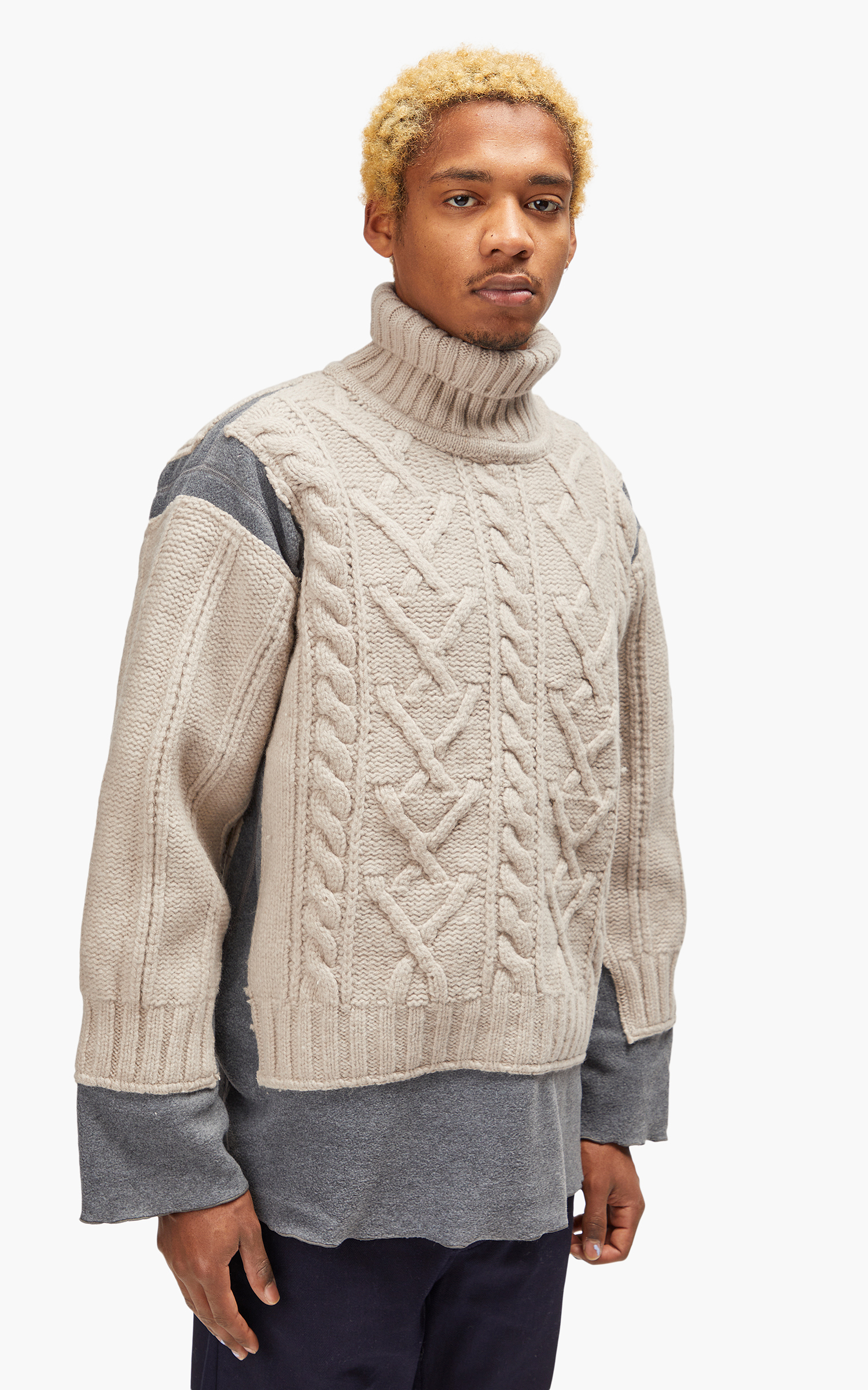 Needles Rebuild by Needles Fisherman Sweater Covered Grey Medium