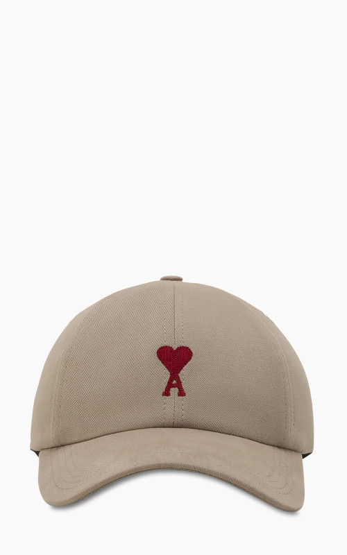 AMI Paris Red ADC Embroidery Gabardine Cap Light Taupe | Cultizm