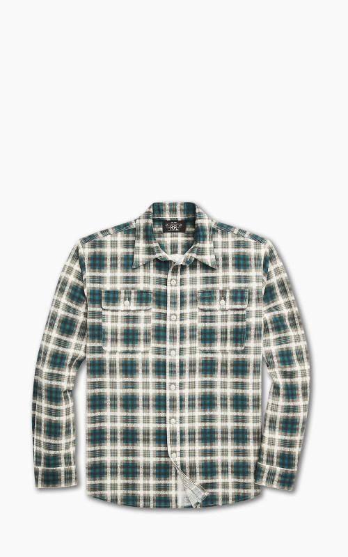 RRL Plaid-Print Chamois Workshirt Green/Multi