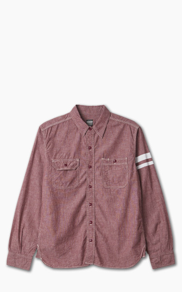 Momotaro Jeans MS044S GTB Stripe 5oz Chambray Work Shirt Red