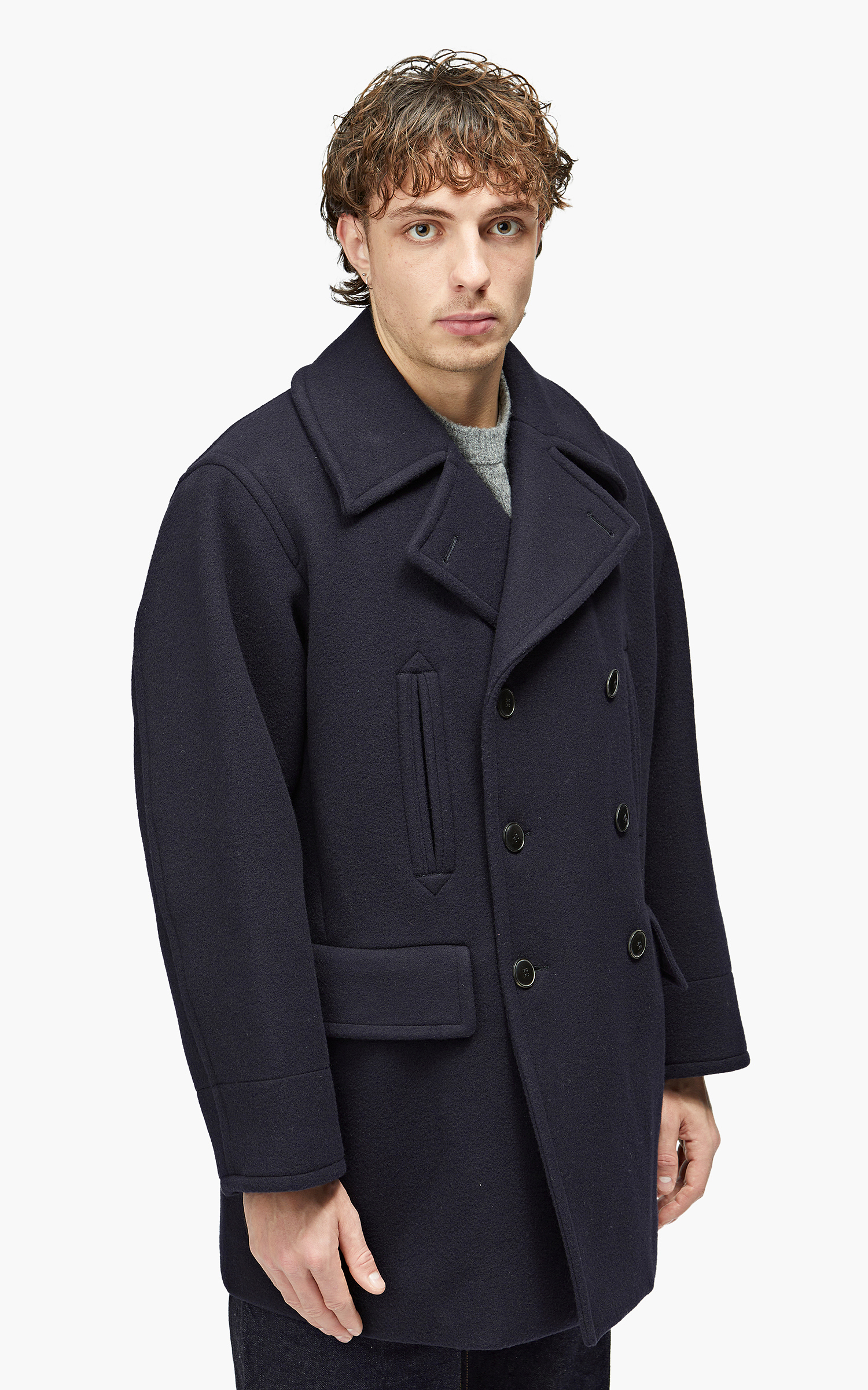 YLÈVE Wool Mosser Pea Coat Navy | Cultizm