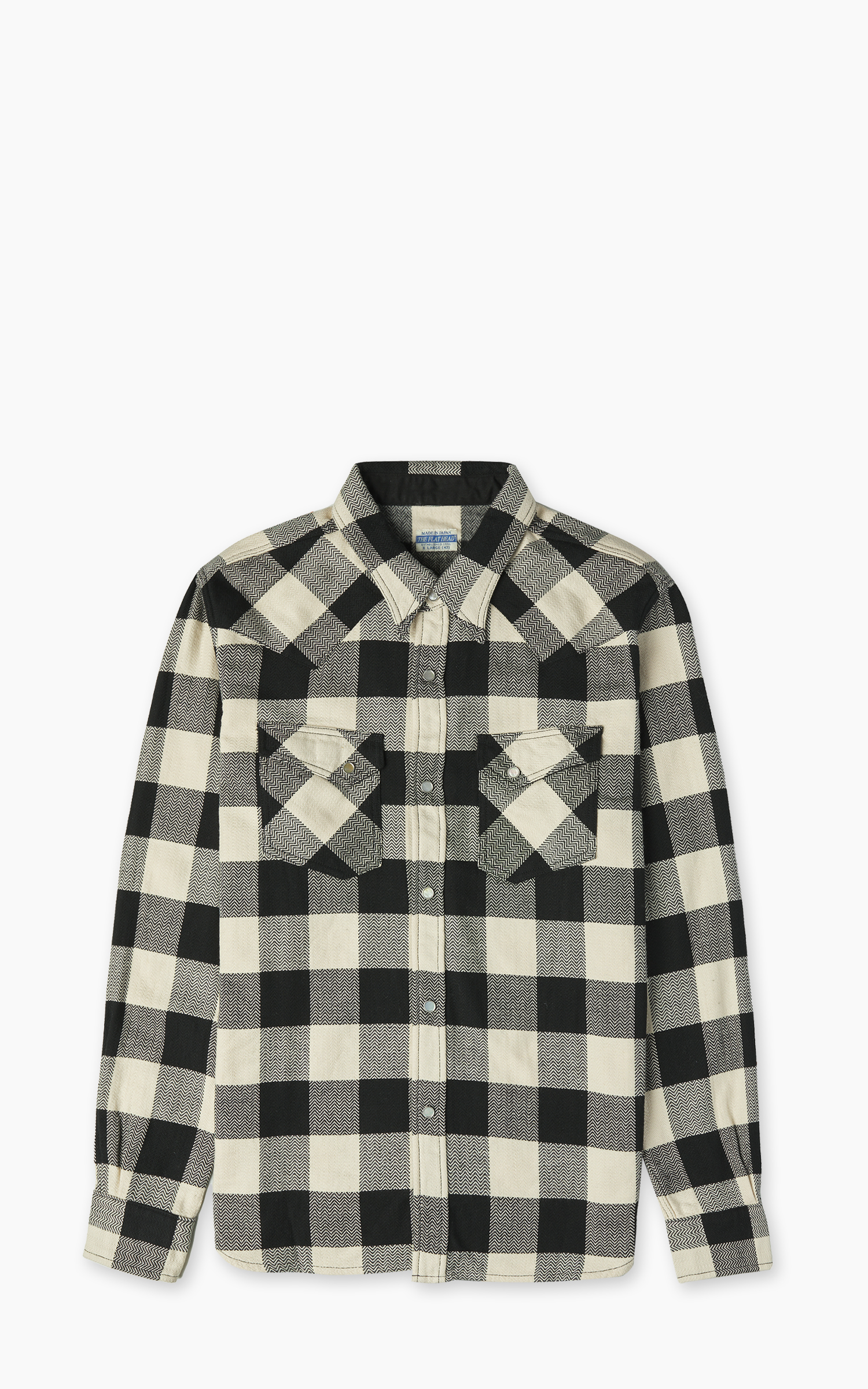 The Flat Head FN-SNW-101L Block Check Flannel Western Shirt Ivory/Black |  Cultizm