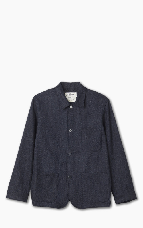 Portuguese Flannel Labura Jacket Herringbone Wool Navy