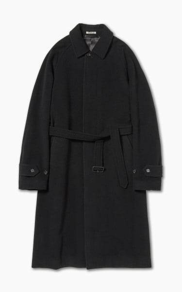 Auralee W Cashmere Wool Mosser Soutien Collar Coat Black