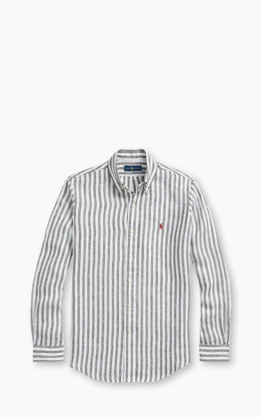 Polo Ralph Lauren Custom Fit Striped Linen Shirt Olive/White