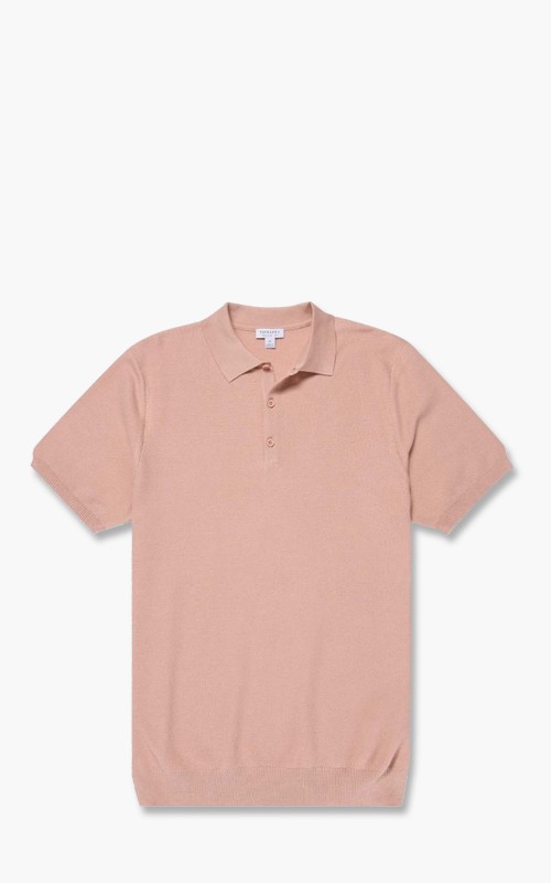 Sunspel Fine Texture Polo Shirt Dusty Pink
