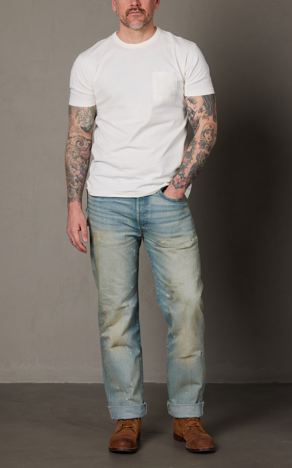 RRL 2-Pack Garment-Dyed Pocket Tees Warm White | Cultizm