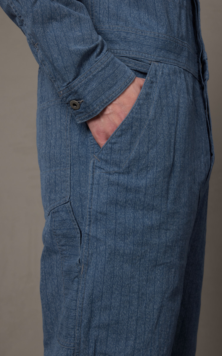 RRL Embroidered Jaspe Twill Coverall Navy/White | Cultizm