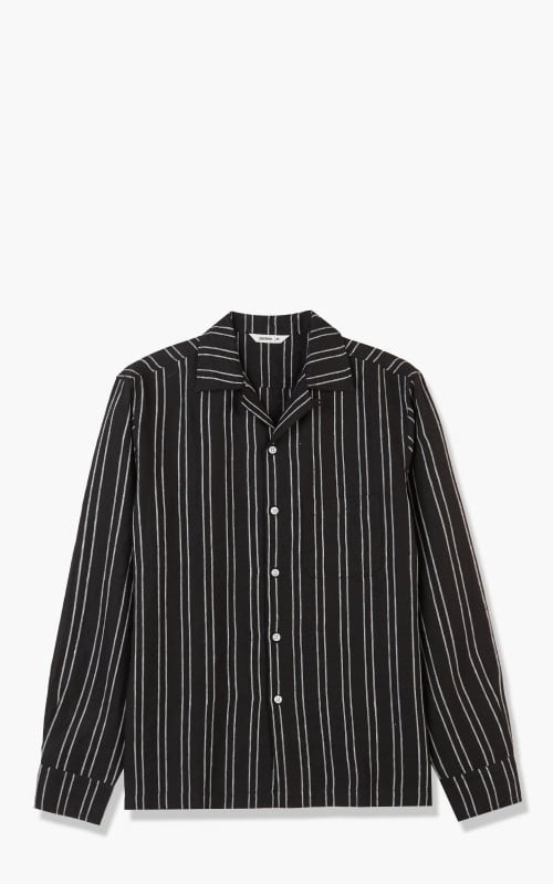 3sixteen LS Open Collar Linen Shirt Black Striped | Cultizm