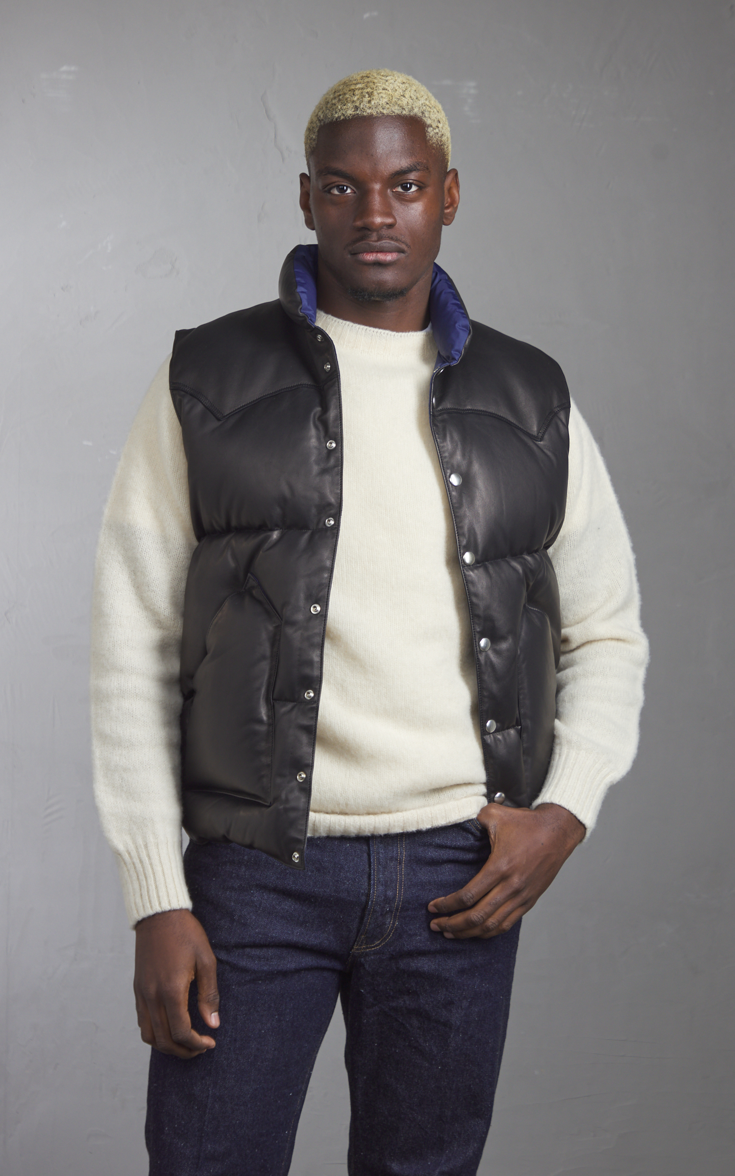 Kaptain Sunshine x Rocky Mountain Featherbed Leather Down Vest Black |  Cultizm