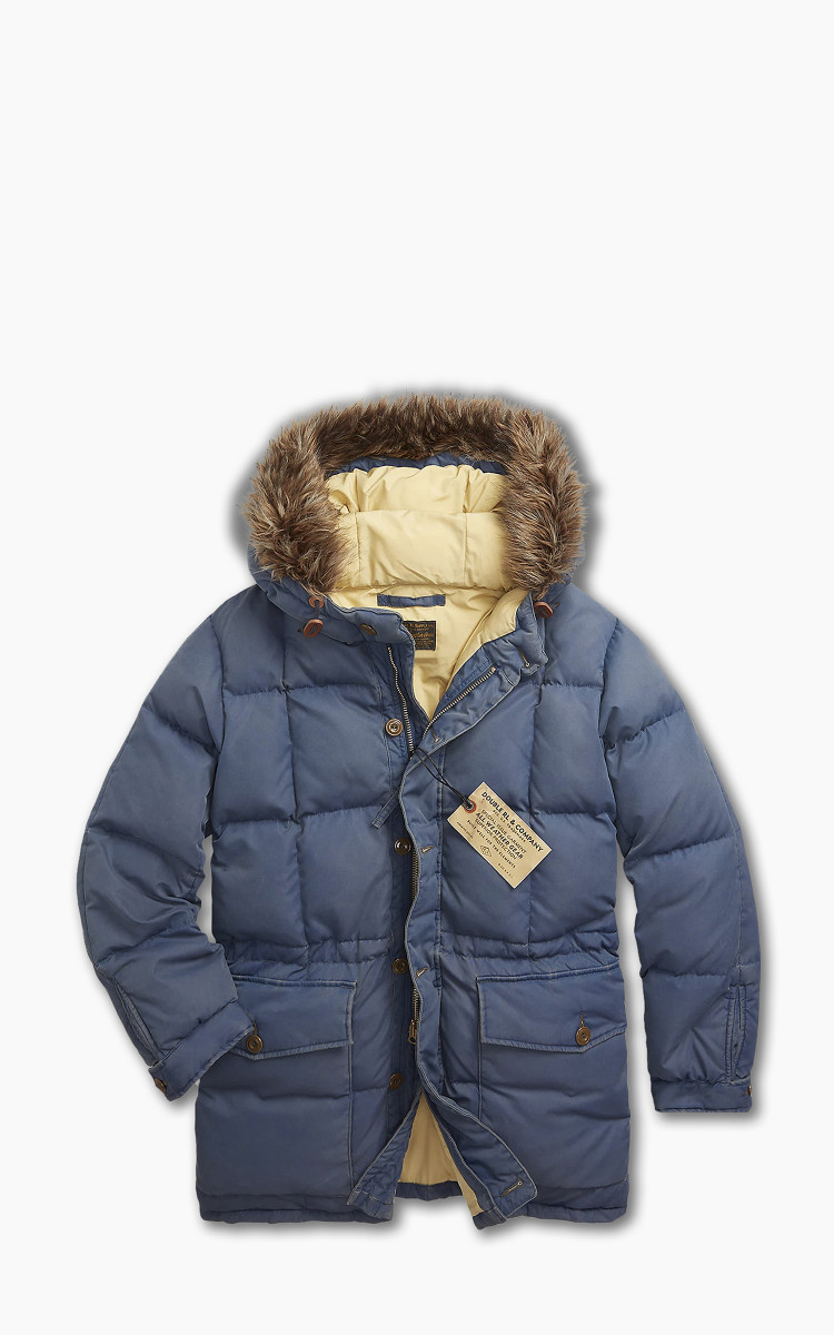 RRL Faux Fur Trim Quilted Jacket Steel Blue Cultizm