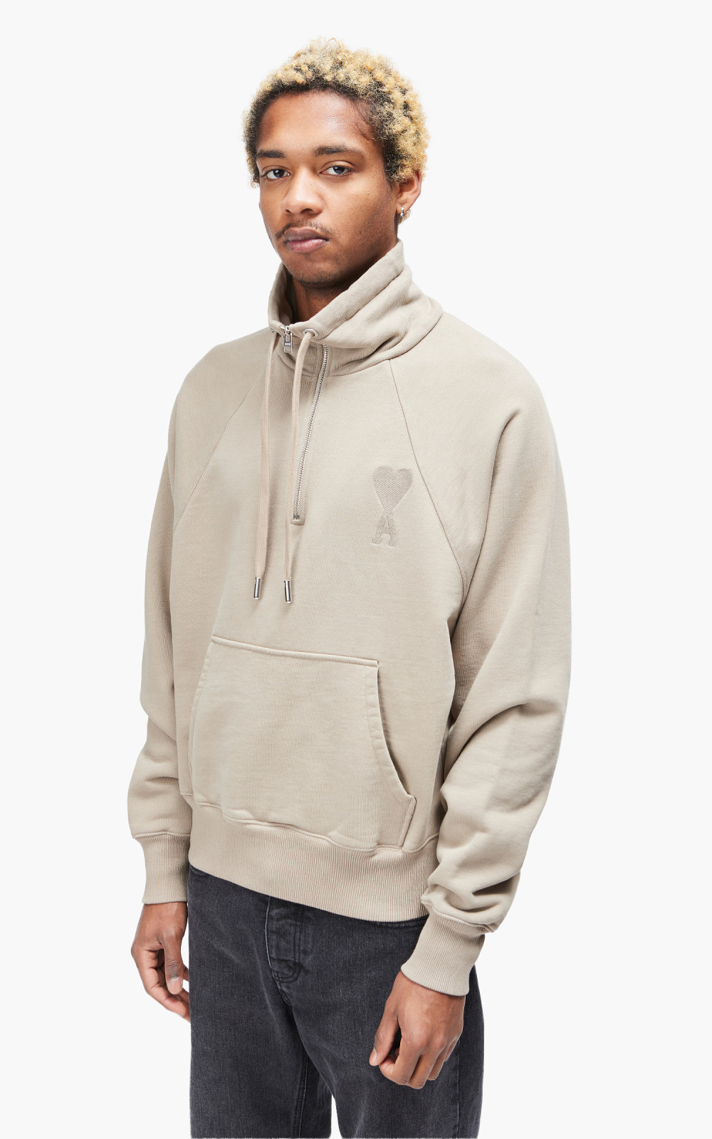 【AMI PARIS】★de Coeur Tone-On-Tone Half Zip Sweatshir.t Ami Paris Ami de Coeur Half-Zip Boxy Fit Sweatshirt Grey