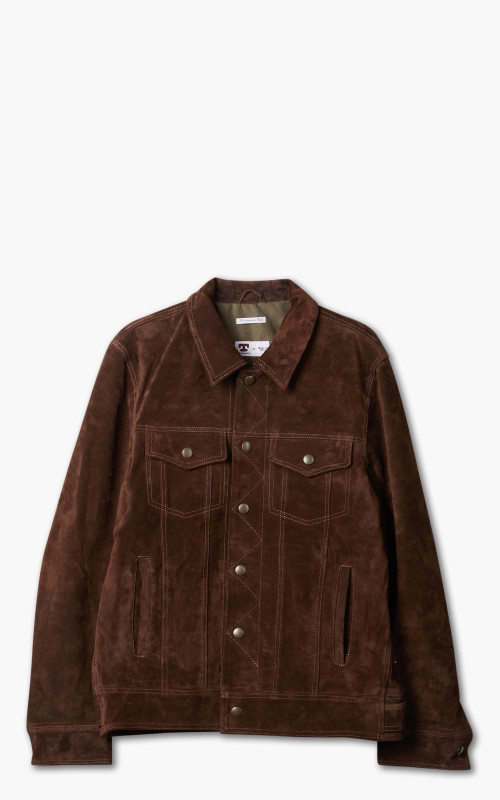 Tellason Suede Trucker Jacket Calf Split Silky Dark Brown