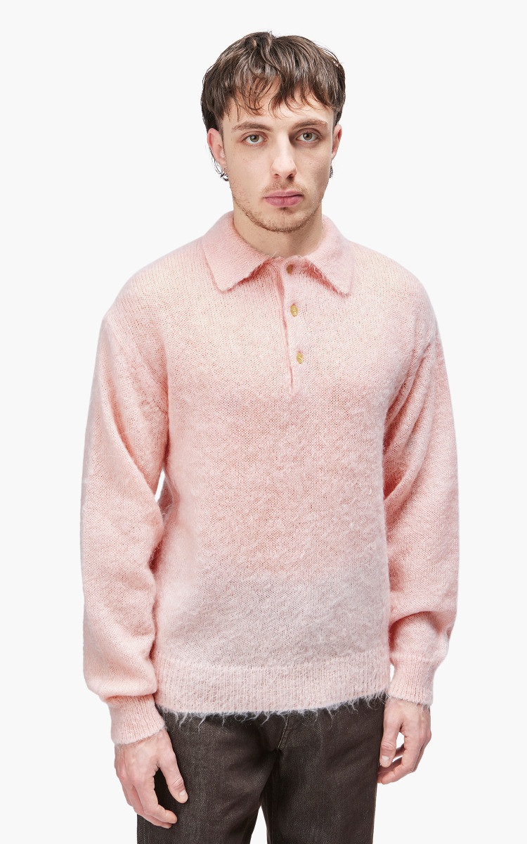 【AURALEE 】MOHAIR KNIT  POLO【サイズ1 ライトピンク】 AURALEE - BRUSHED SUPER KID MOHAIR KNIT POLO - LIGHT PINK