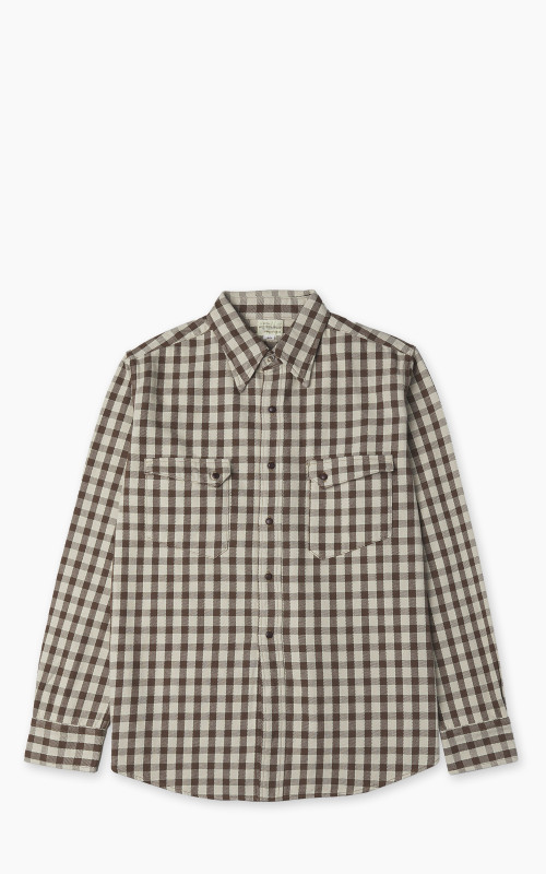 Warehouse & Co. Lot 3052 Long Horn Type Flannel Western Shirt Brown Check