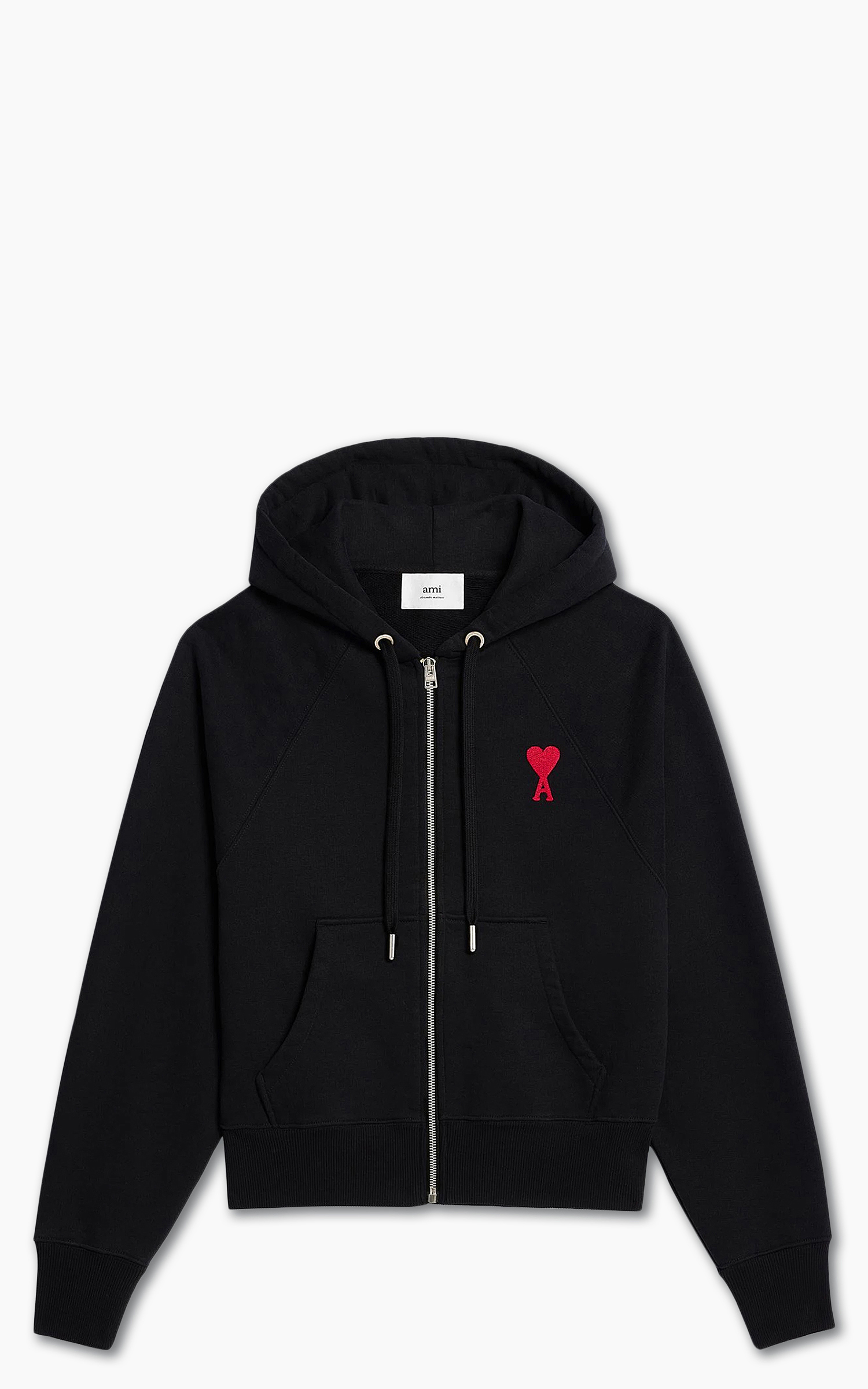 AMI Paris Tonal Zipped ADC Hoodie Black/Red | Cultizm AMI Paris Tonal Zipped ADC Hoodie Black/Red | Cultizm
