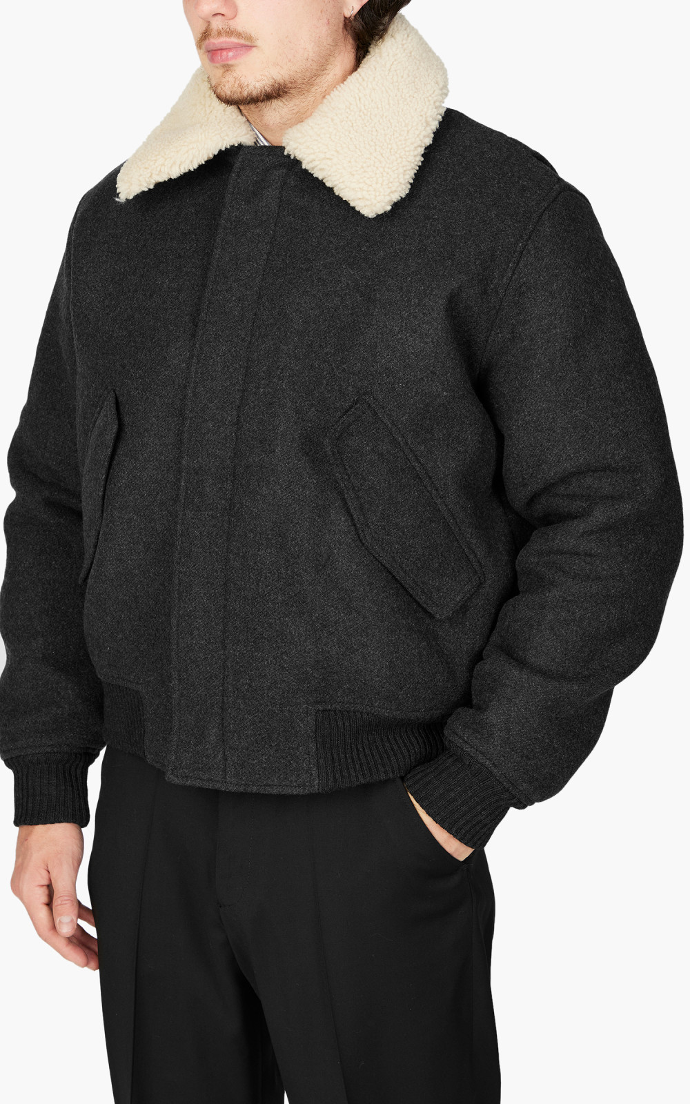 AMI Paris Shearling Collar Jacket Heather Grey | Cultizm AMI Paris Shearling Collar Jacket Heather Grey | Cultizm