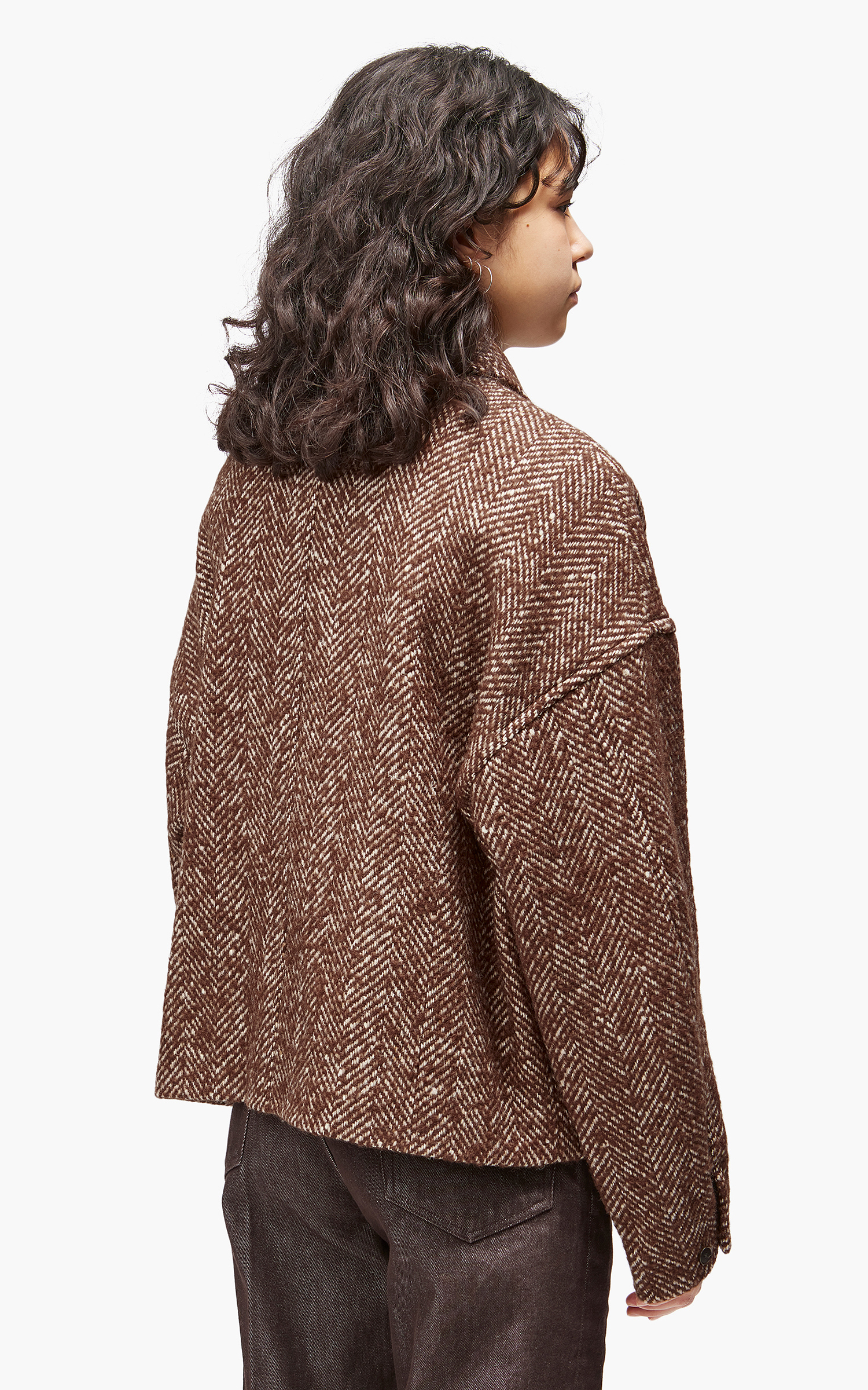 Auralee W Wool Alpaca Herringbone Tweed Short Blouson Brown