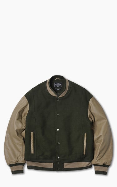 FrizmWORKS Leather Varsity Jacket Olive