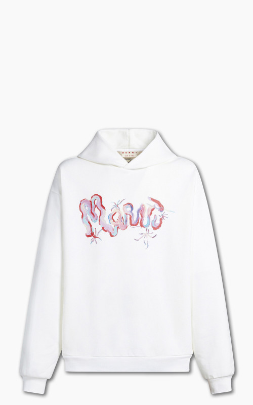 Marni Logo Print Hoodie White