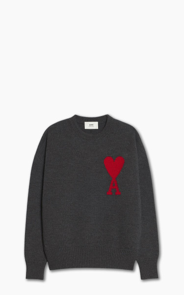 AMI Paris ADC Crewneck Sweater Knit Wool Grey/Red