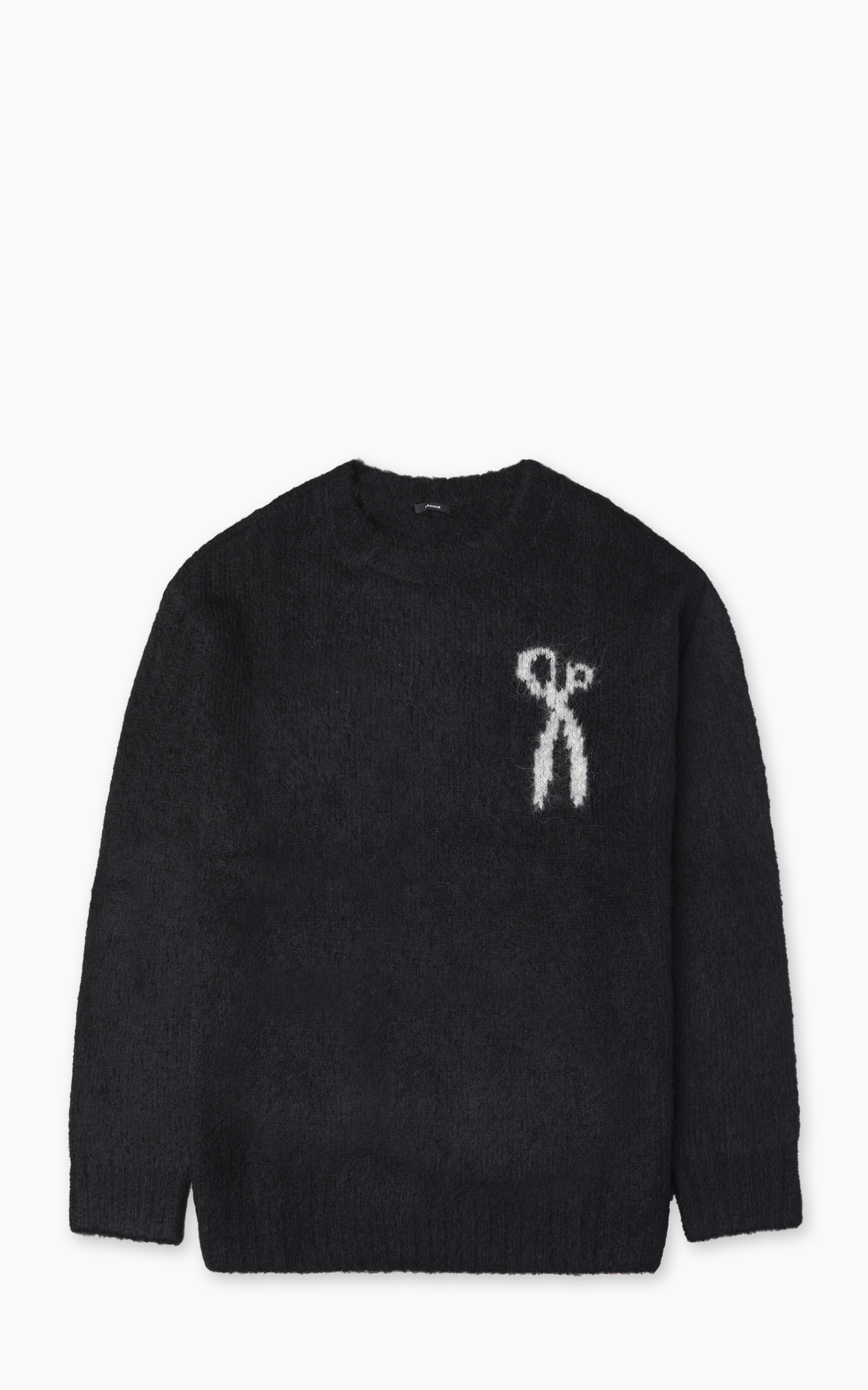 Denham Keagan Intarsia Sweater Hairy Knit Black | Cultizm