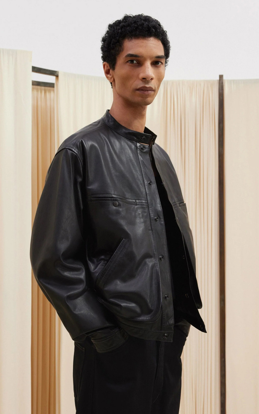 Lemaire Stand Collar Blouson Soft Nappa Leather Black | Cultizm