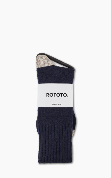 RoToTo R1378 Guernsey Pattern Crew Socks Navy/Mix Brown
