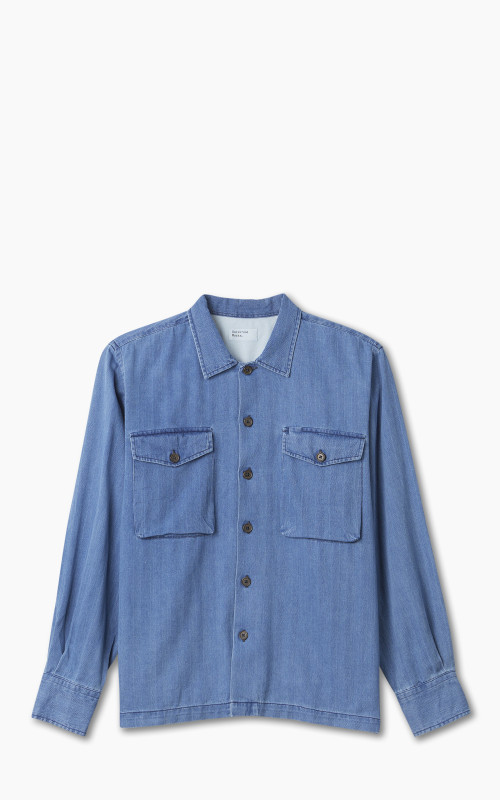 Universal Works Treck Shirt Herringbone Denim Faded Indigo