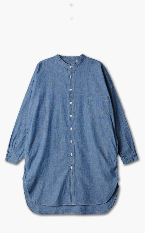 Fullcount 4065-1 Relax Chambray Band Collar Long Shirt Indigo