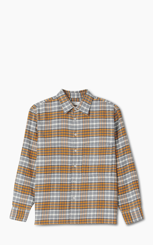 Universal Works Square Pocket Shirt Brushed Grey Marl/Orange