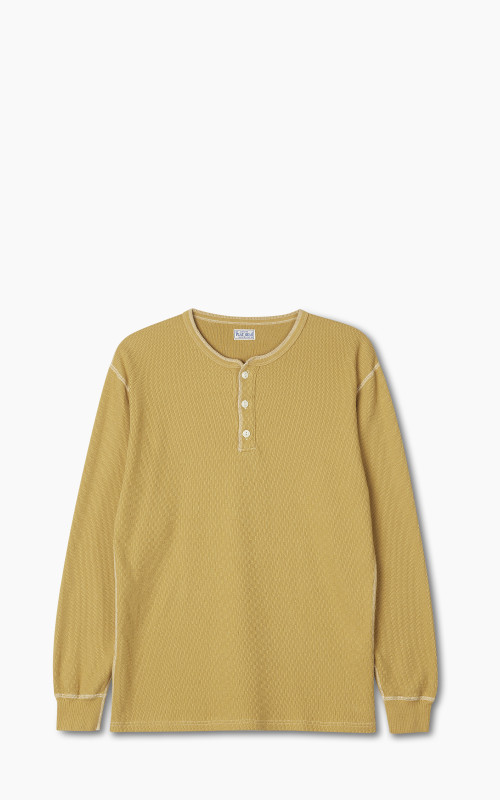 The Flat Head FN-THLH-003 Thermal L/S T-Shirt Henley Neck Mustard