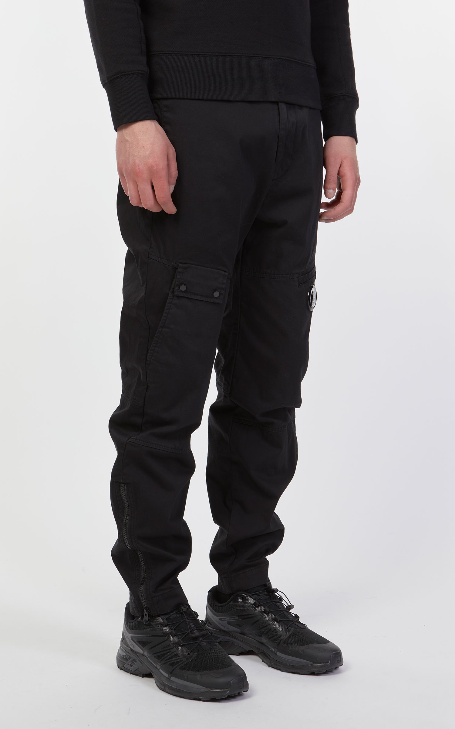 C.P. Company Stretch Satin Regular Fit Utility Pants Black | Cultizm