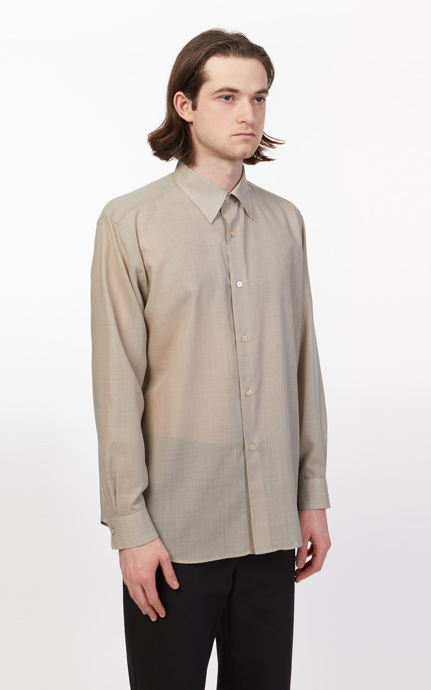 Auralee Sheer Wool Silk Shirts Top Beige | Cultizm